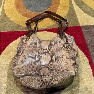 Michael Kors Python Snakeskin Embossed Leather Shoulder Bag Hobo Purse 12” Width
